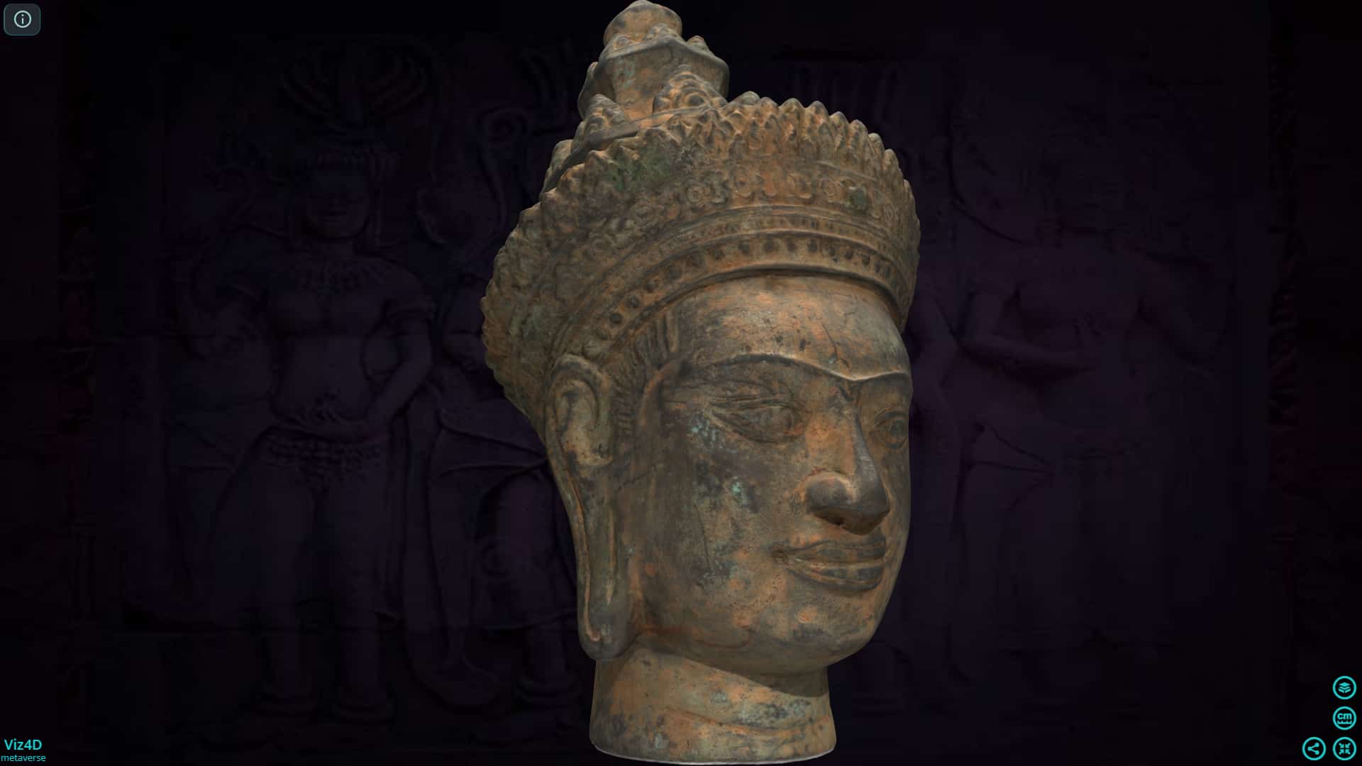 Đầu tượng Phật Khmer bằng đồng.
